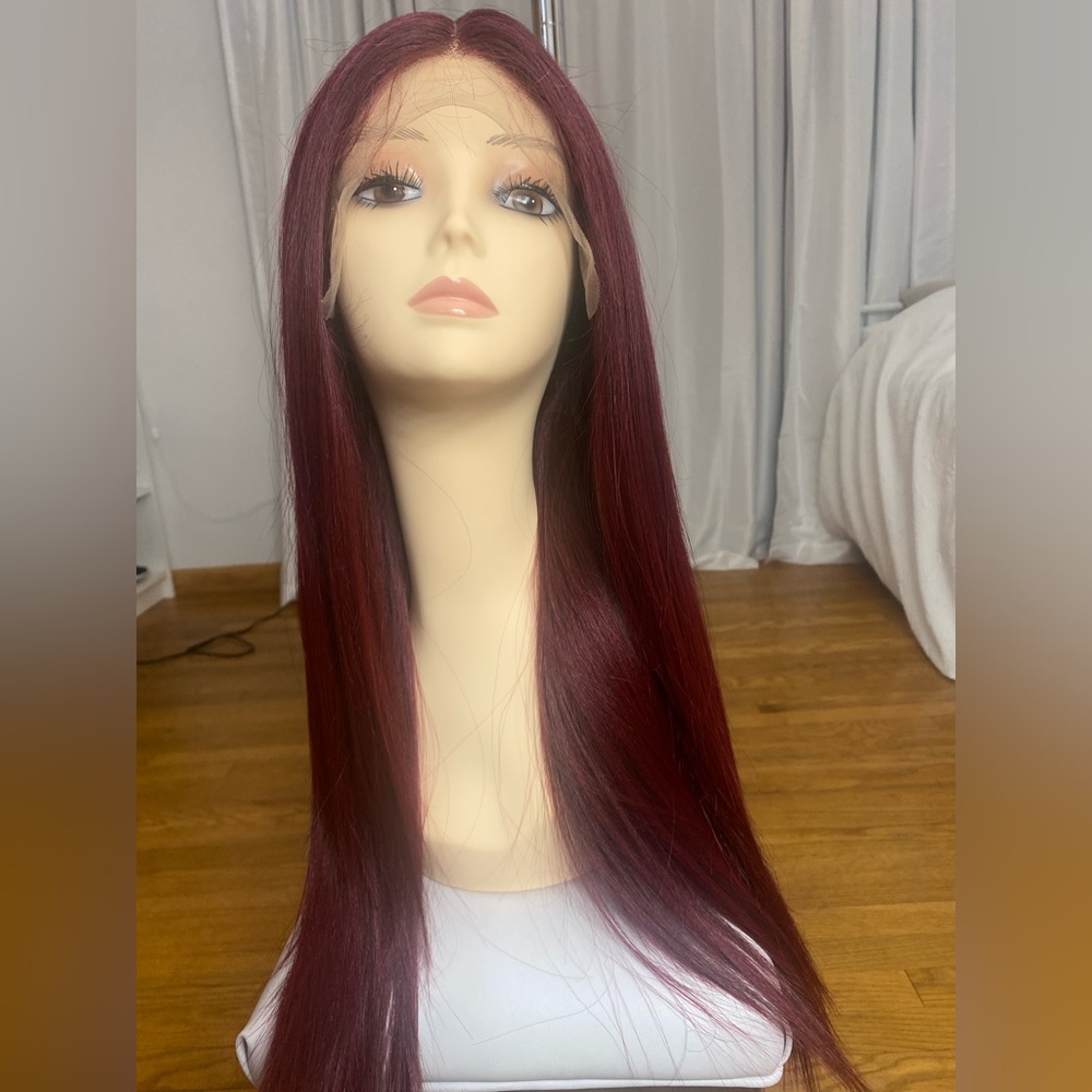 Elegant Burgundy Long Straight Wig